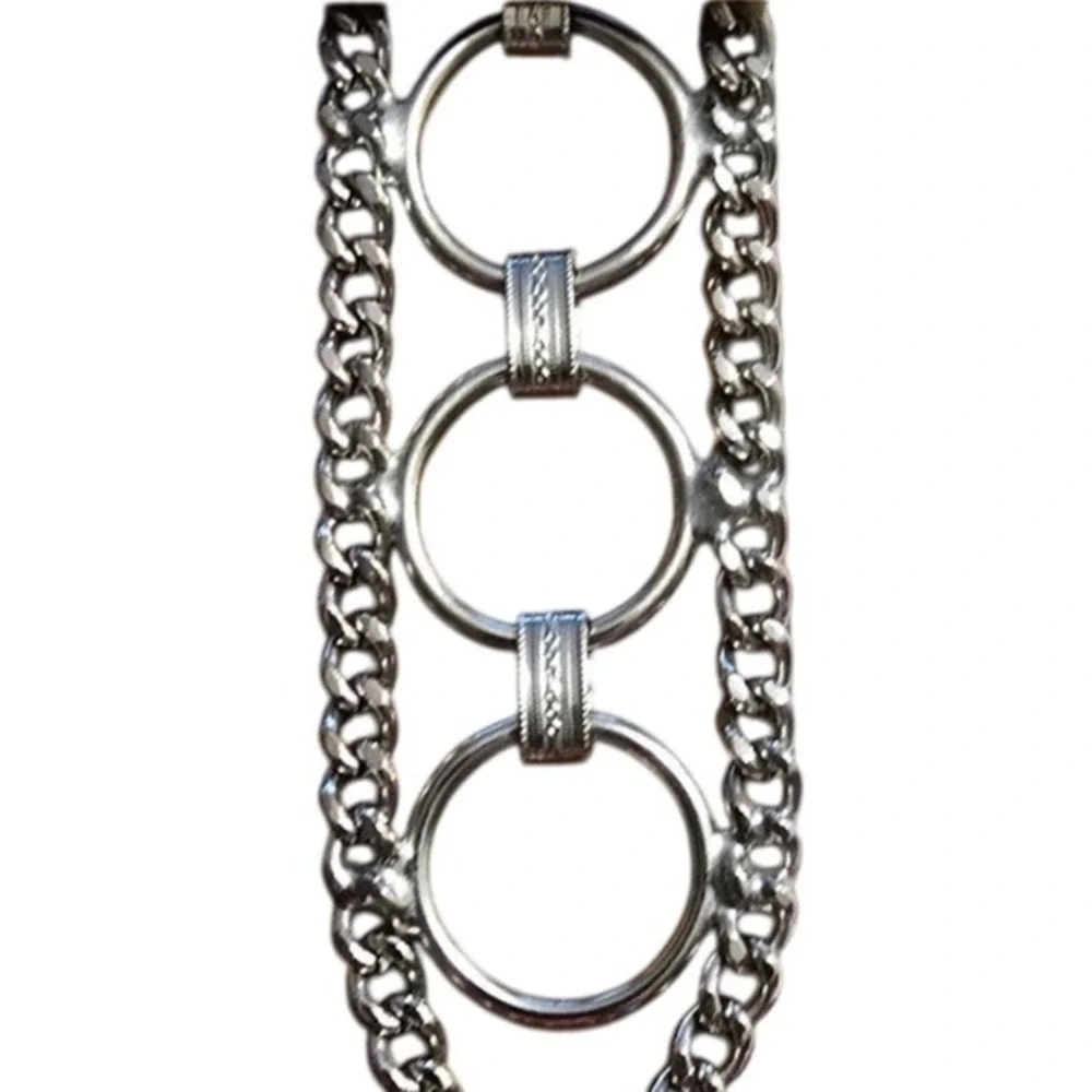 Silver Tone Multi Strand O-Ring Curb Chain Belt‎ with Etched Connectors 36in